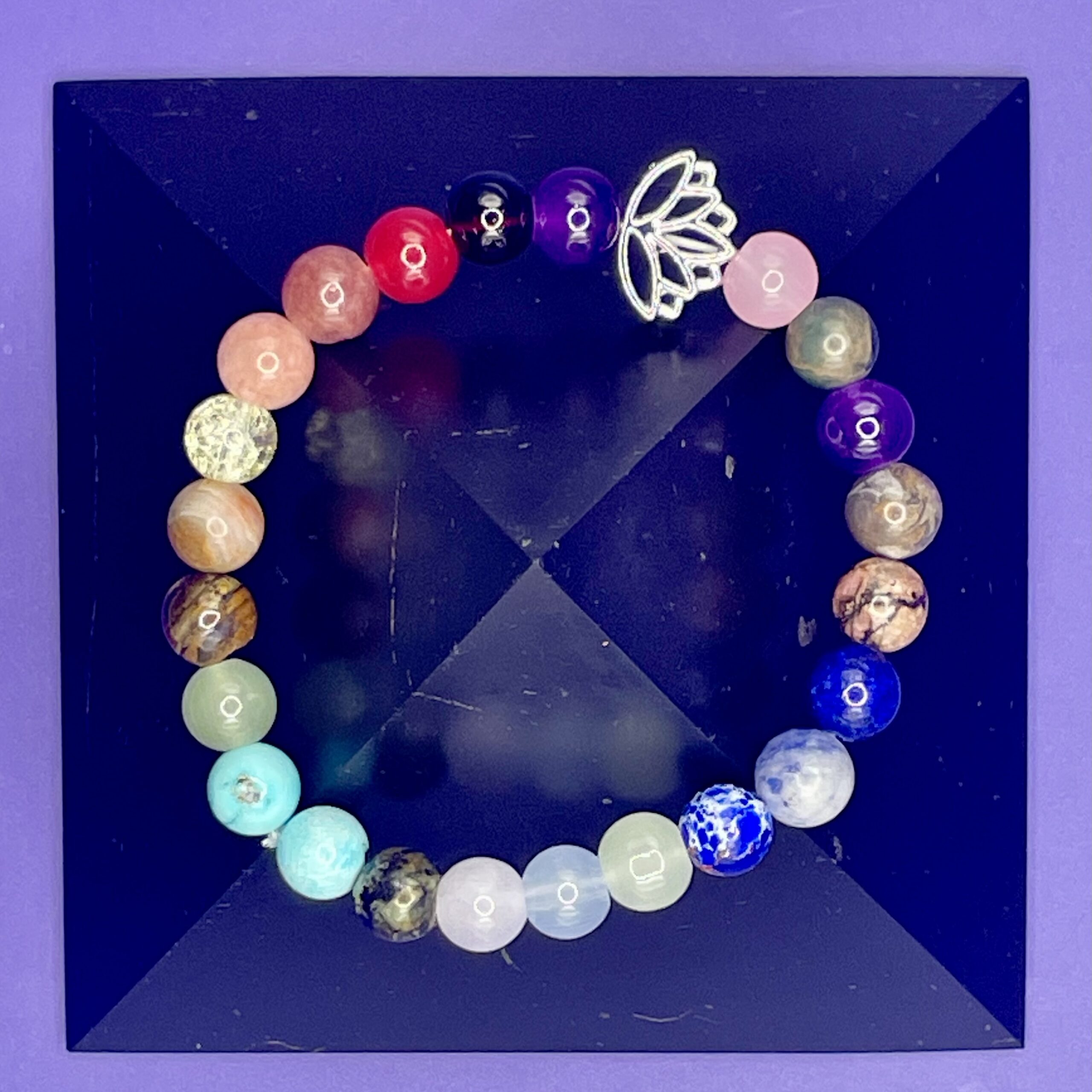 8mm Doğal Taşlarla Bohem Lotus Çakra Germe Bilekliği - 7 Enerji Merkezi Dengeleyici - Görsel 2